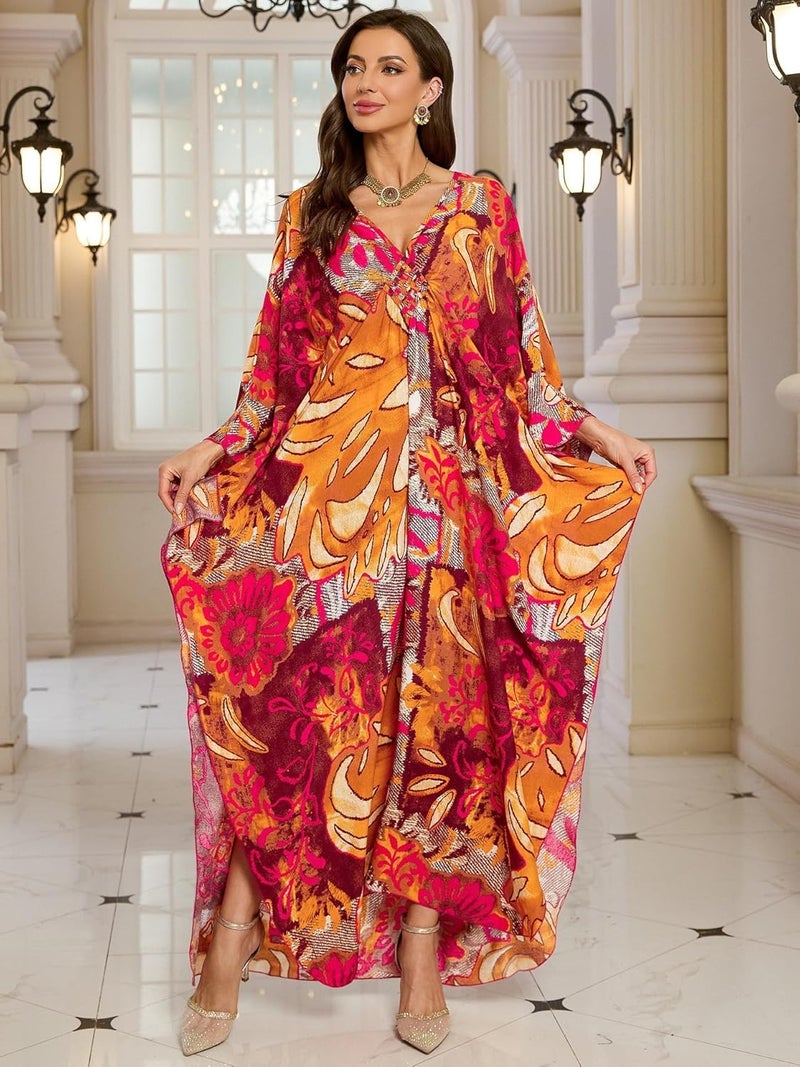 KEYLORTING Women’s Kaftan Beach Cover Up Dress Plus Size Summer Swimsuit Loungewear Maxi Dress - Image 3